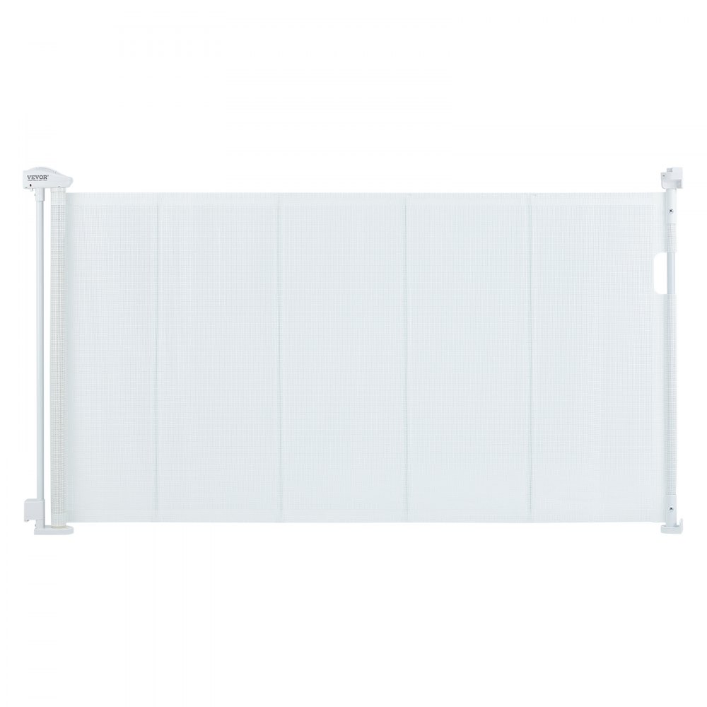 VEVOR retractable baby gate in white with secure mounting hardware and mesh screen.