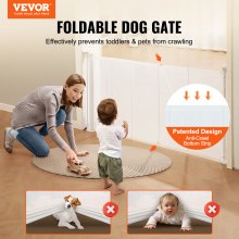 VEVOR Mesh Baby Gate, 34.2" Retractable Baby Gate, Extends up to 60" Wide Retractable Gate for Kids or Pets, Retractable Dog Gates for Indoor Stairs, Doorways, Hallways, Playrooms, White