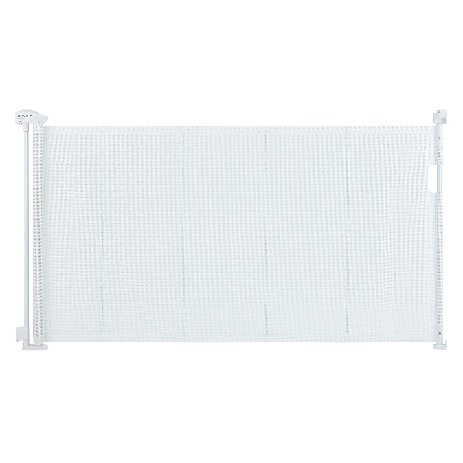 VEVOR retractable baby gate in white with secure mounting hardware and mesh screen.