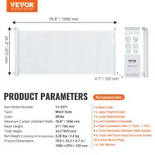 VEVOR Retractable Baby Gate, 34.2" Tall Mesh Baby Gate, Extends up to 76.8" Wide Retractable Gate for Kids or Pets, Retractable Dog Gates for Indoor Stairs, Doorways, Hallways, Playrooms, White