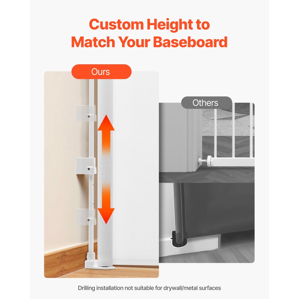 VEVOR Retractable Baby Gate, Extends to 1850 mm Wide, 795 mm Tall, with Security Lock, Easy to Use, Walk Through Without Tripping, Mesh Dog Gate for Stairs, Hallways, Indoor/Outdoor, White