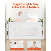 VEVOR Retractable Baby Gate, Extends to 1850 mm Wide, 795 mm Tall, with Security Lock, Easy to Use, Walk Through Without Tripping, Mesh Dog Gate for Stairs, Hallways, Indoor/Outdoor, White