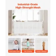 Retractable Baby Gate 34 in Tall Extend to 71 in Wide for Kids or Pets White