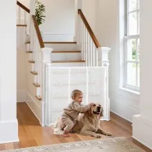 Retractable Baby Gate 34 in Tall Extend to 71 in Wide for Kids or Pets White