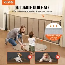 VEVOR Retractable Baby Gate, 34.2" Tall Mesh Baby Gate, Extends up to 116.1" Wide Retractable Gate for Kids or Pets, Retractable Dog Gates for Indoor Stairs, Doorways, Hallways, Playrooms, Gray
