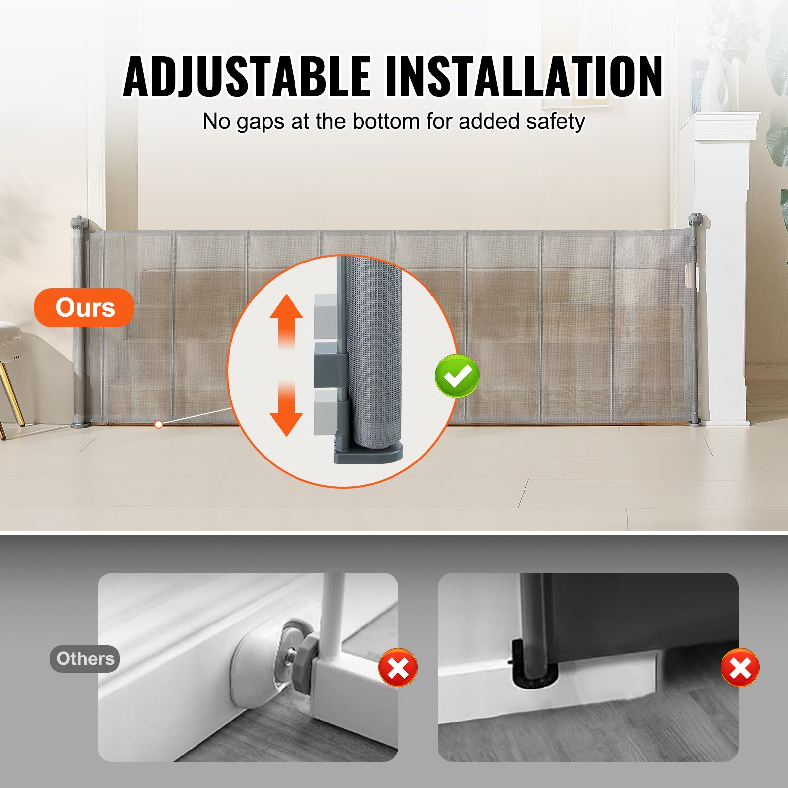 VEVOR Retractable Baby Gate, 34.2" Tall Mesh Baby Gate, Extends up to 116.1" Wide Retractable Gate for Kids or Pets, Retractable Dog Gates for Indoor Stairs, Doorways, Hallways, Playrooms, Gray