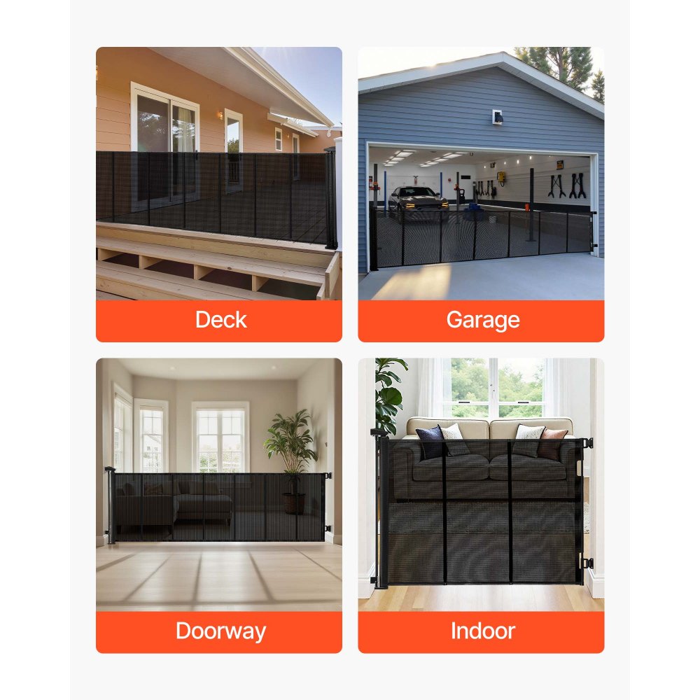 VEVOR Retractable Baby Gate, Extends to 3050 mm Extra Wide, 980 mm Tall, with Reinforced Fiberglass Strips, Avoids Crawling Through, Mesh Dog Gate for Decks, Doorways, Garages, Indoor, Black