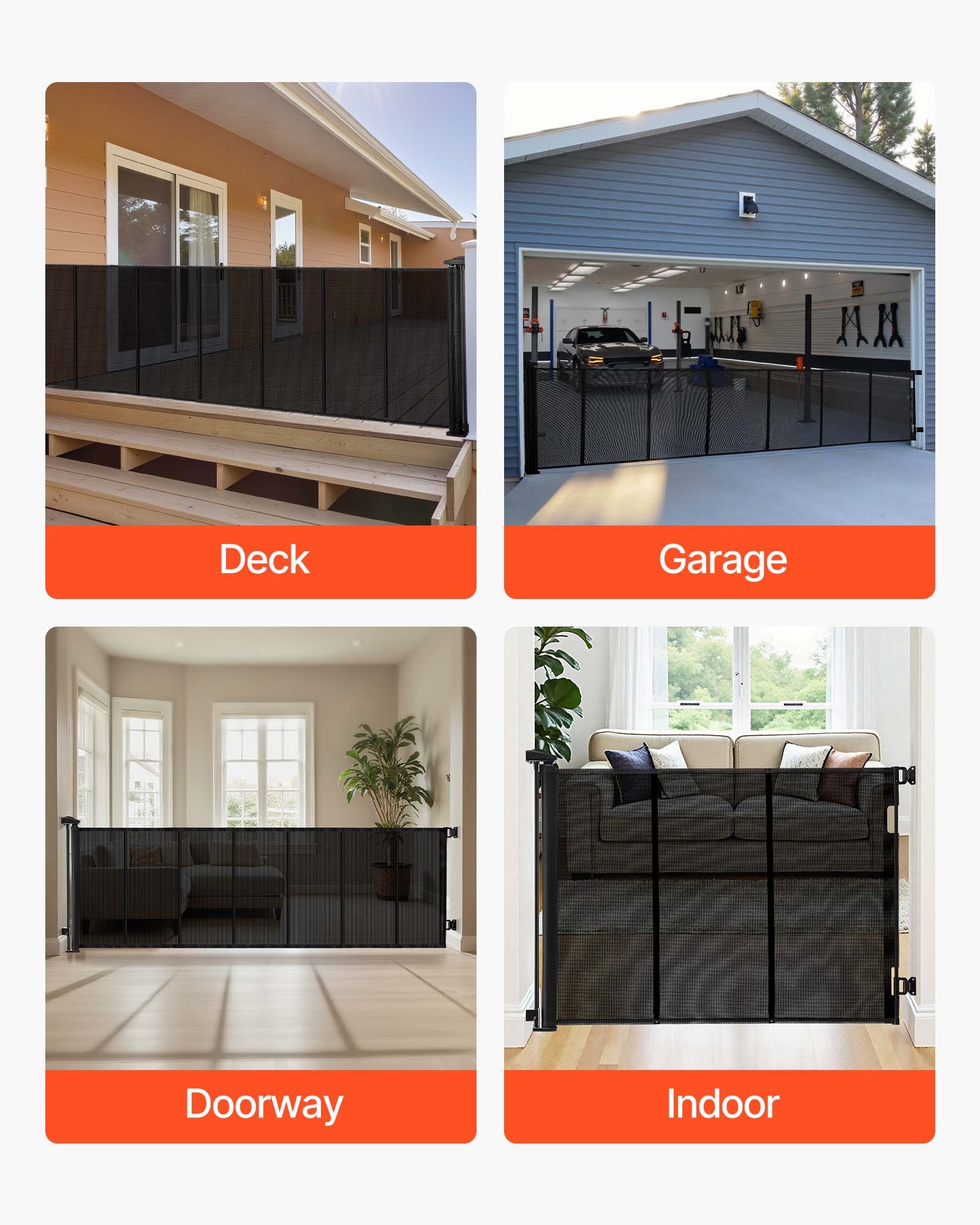 VEVOR Retractable Baby Gate, Extends to 3050 mm Extra Wide, 980 mm Tall, with Reinforced Fiberglass Strips, Avoids Crawling Through, Mesh Dog Gate for Decks, Doorways, Garages, Indoor, Black