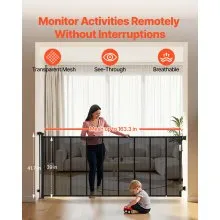 VEVOR Retractable Baby Gate, Extends to 4150 mm Extra Wide, 990 mm Tall, with Reinforced Fiberglass Strips, Avoids Crawling Through, Mesh Dog Gate for Decks, Doorways, Garages, Indoor, Black