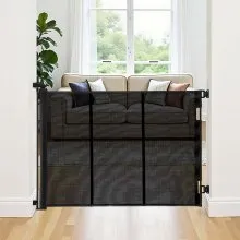 VEVOR Retractable Baby Gate, Extends to 4150 mm Extra Wide, 990 mm Tall, with Reinforced Fiberglass Strips, Avoids Crawling Through, Mesh Dog Gate for Decks, Doorways, Garages, Indoor, Black