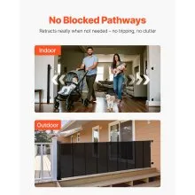 VEVOR Retractable Baby Gate, Extends to 5150 mm Extra Wide, 990 mm Tall, with Reinforced Fiberglass Strips, Avoids Crawling Through, Mesh Dog Gate for Decks, Doorways, Garages, Indoor, Black