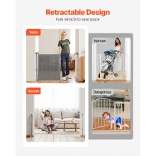 VEVOR Retractable Baby Gate 870 mm Tall Extend to 1400 mm Wide Kids Pets Gray
