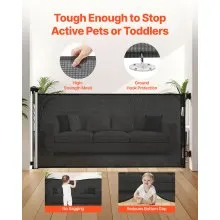 VEVOR Retractable Baby Gate, Extends to 1430 mm Wide, 795 mm Tall, with Security Lock, Easy to Use, Walk Through Without Tripping, Mesh Dog Gate for Stairs, Hallways, Indoor/Outdoor, Black