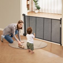 VEVOR Mesh Baby Gate, 34.2" Retractable Baby Gate, Extends up to 60" Wide Retractable Gate for Kids or Pets, Retractable Dog Gates for Indoor Stairs, Doorways, Hallways, Playrooms, Black