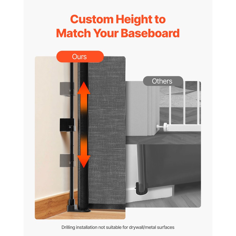 VEVOR Retractable Baby Gate, Extends to 1450 mm Wide, 980 mm Tall, with Security Lock, Easy to Use, Walk Through Without Tripping, Mesh Dog Gate for Stairs, Hallways, Indoor/Outdoor, Black