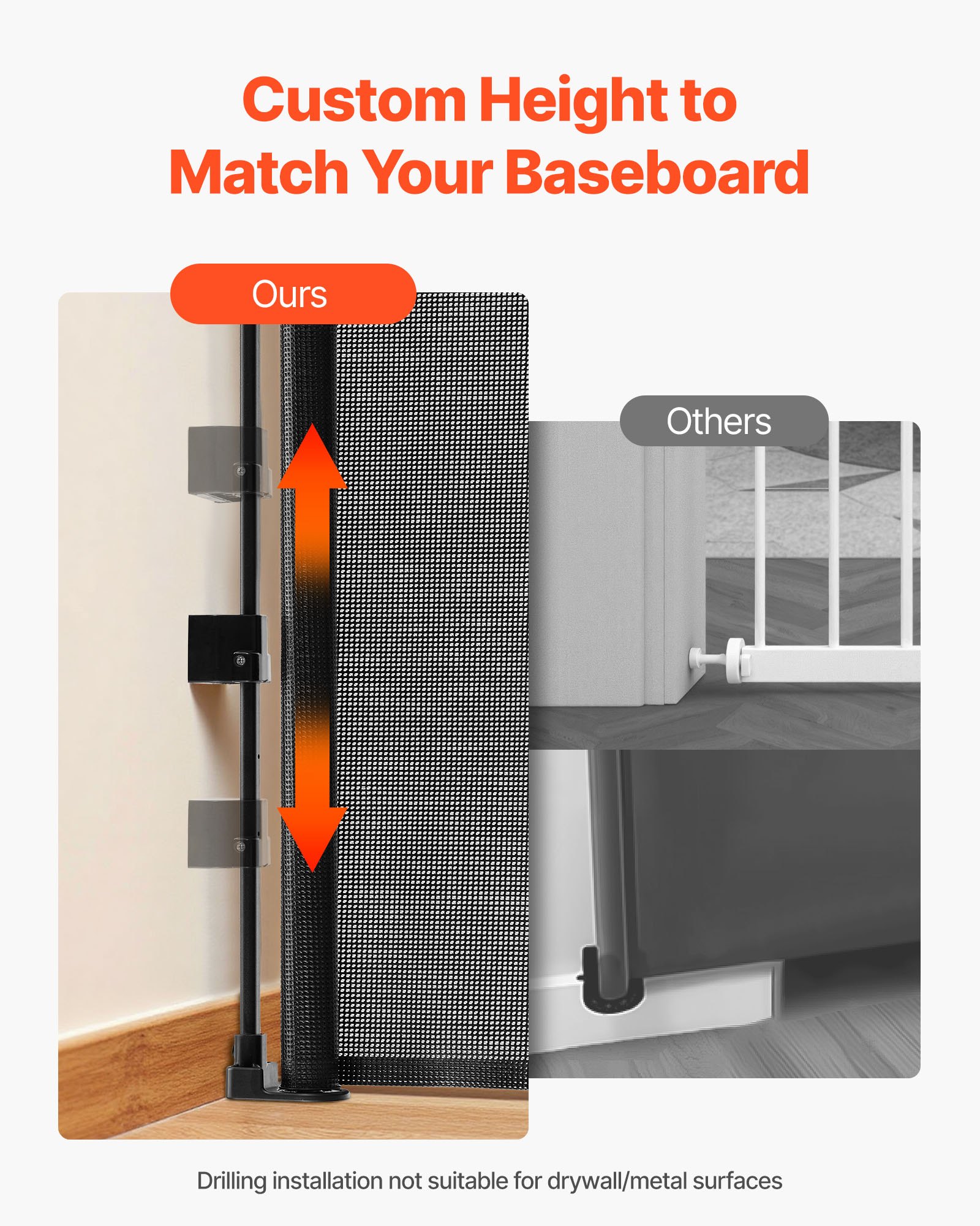 VEVOR Retractable Baby Gate, Extends to 1450 mm Wide, 980 mm Tall, with Security Lock, Easy to Use, Walk Through Without Tripping, Mesh Dog Gate for Stairs, Hallways, Indoor/Outdoor, Black