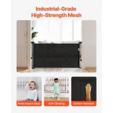 Retractable Baby Gate 34 in Tall Extend to 55 in Wide for Kids or Pets Black