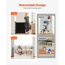 Retractable Baby Gate 34 in Tall Extend to 55 in Wide for Kids or Pets Black