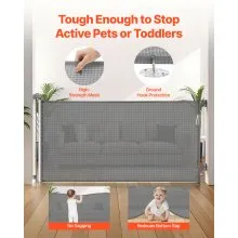 VEVOR Retractable Baby Gate, Extends to 1430 mm Wide, 795 mm Tall, with Security Lock, Easy to Use, Walk Through Without Tripping, Mesh Dog Gate for Stairs, Hallways, Indoor/Outdoor, Gray