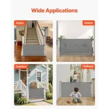 VEVOR Retractable Baby Gate, Extends to 1430 mm Wide, 795 mm Tall, with Security Lock, Easy to Use, Walk Through Without Tripping, Mesh Dog Gate for Stairs, Hallways, Indoor/Outdoor, Gray