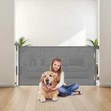 VEVOR Retractable Baby Gate, Extends to 1430 mm Wide, 795 mm Tall, with Security Lock, Easy to Use, Walk Through Without Tripping, Mesh Dog Gate for Stairs, Hallways, Indoor/Outdoor, Gray