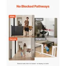 VEVOR Retractable Baby Gate, Extends to 1850 mm Wide, 980 mm Tall, with Security Lock, Easy to Use, Walk Through Without Tripping, Mesh Dog Gate for Stairs, Hallways, Indoor/Outdoor, Black
