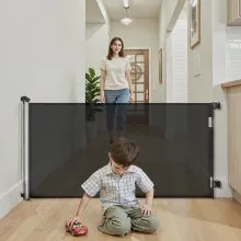 VEVOR Retractable Baby Gate, Extends to 1850 mm Wide, 980 mm Tall, with Security Lock, Easy to Use, Walk Through Without Tripping, Mesh Dog Gate for Stairs, Hallways, Indoor/Outdoor, Black