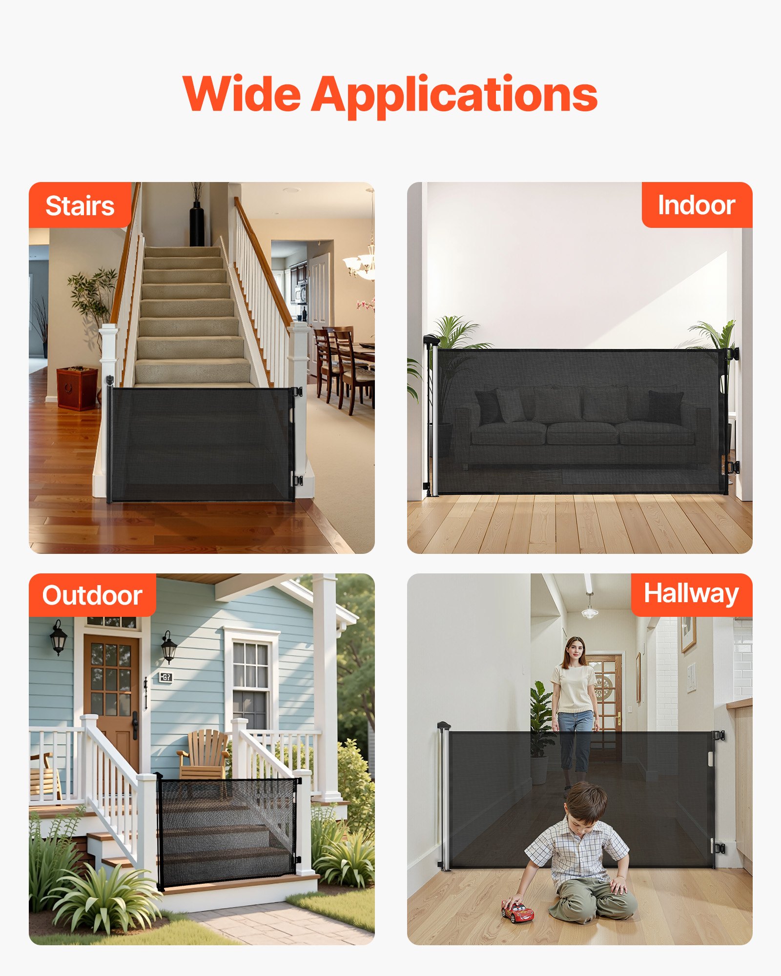 VEVOR Retractable Baby Gate, Extends to 1850 mm Wide, 980 mm Tall, with Security Lock, Easy to Use, Walk Through Without Tripping, Mesh Dog Gate for Stairs, Hallways, Indoor/Outdoor, Black