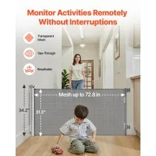 VEVOR Retractable Baby Gate, Extends to 1850 mm Wide, 795 mm Tall, with Security Lock, Easy to Use, Walk Through Without Tripping, Mesh Dog Gate for Stairs, Hallways, Indoor/Outdoor, Gray