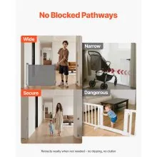 VEVOR Retractable Baby Gate, Extends to 1850 mm Wide, 795 mm Tall, with Security Lock, Easy to Use, Walk Through Without Tripping, Mesh Dog Gate for Stairs, Hallways, Indoor/Outdoor, Gray