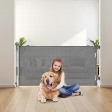 VEVOR Retractable Baby Gate, Extends to 1850 mm Wide, 795 mm Tall, with Security Lock, Easy to Use, Walk Through Without Tripping, Mesh Dog Gate for Stairs, Hallways, Indoor/Outdoor, Gray