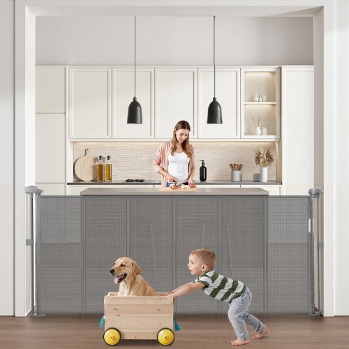 Retractable Baby Gate 34 in Tall Extend to 71 in Wide for Kids or Pets Gray