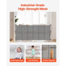 Retractable Baby Gate 34 in Tall Extend to 71 in Wide for Kids or Pets Gray