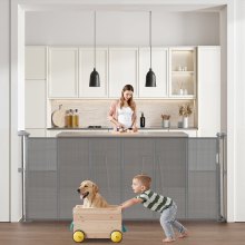 Retractable Baby Gate 34 in Tall Extend to 71 in Wide for Kids or Pets Gray