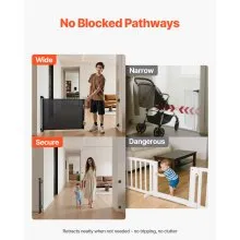 VEVOR Retractable Baby Gate, Extends to 1850 mm Wide, 795 mm Tall, with Security Lock, Easy to Use, Walk Through Without Tripping, Mesh Dog Gate for Stairs, Hallways, Indoor/Outdoor, Black
