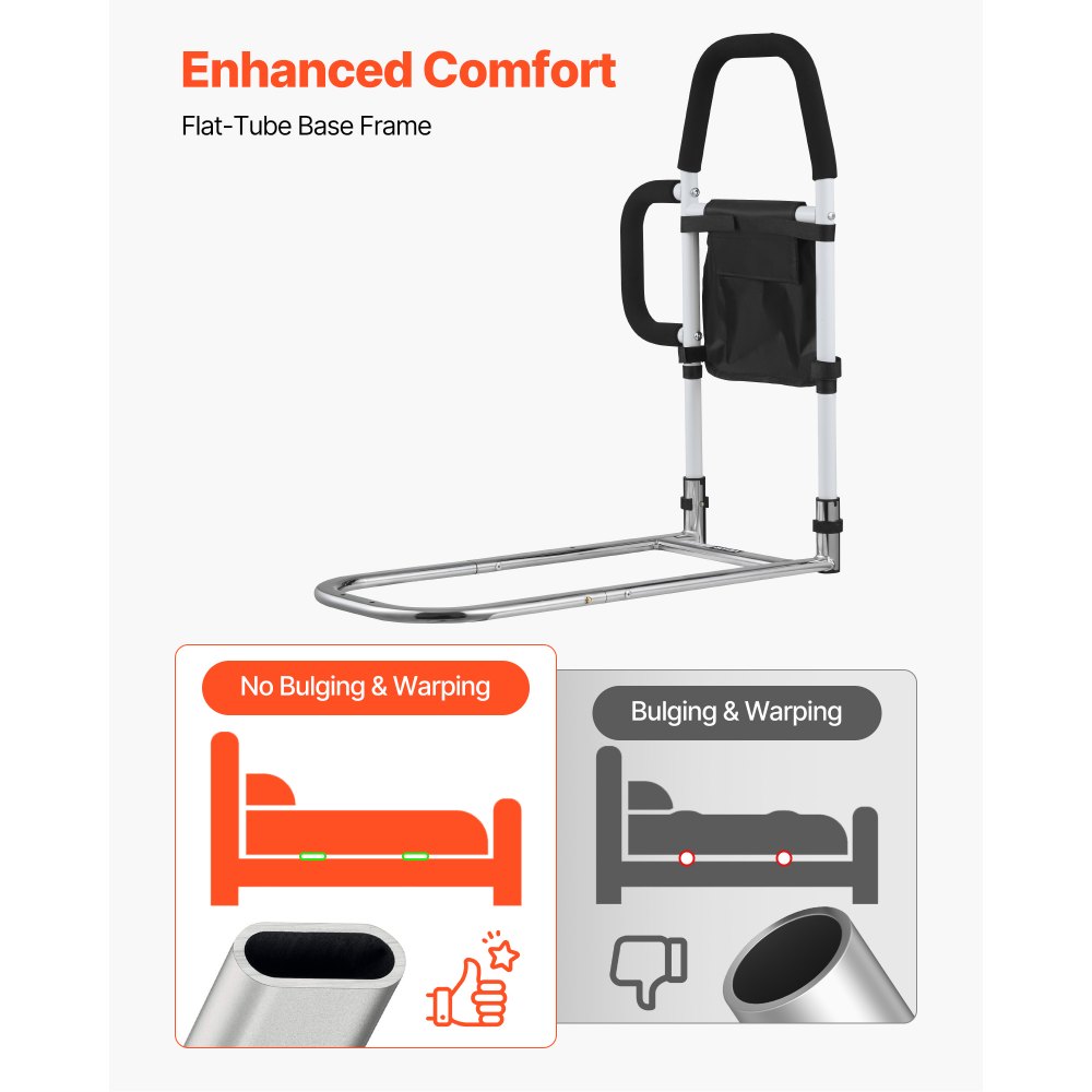 VEVOR Bed Rail for Elderly, Bedside Assist Rails with Side Handle and PU Handrail, Adjustable Height Carbon Steel Pipe Bedside Cane, Bed Bars for Seniors & Patients, Fits King, Queen, Full, Twin