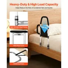 VEVOR Bed Rail for Elderly, Bedside Assist Rails with Side Handle and PU Handrail, Adjustable Height Carbon Steel Pipe Bedside Cane, Bed Bars for Seniors & Patients, Fits King, Queen, Full, Twin
