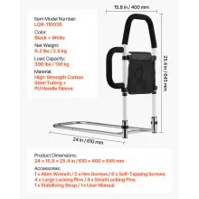 VEVOR Bed Rail for Elderly, Bedside Assist Rails with Side Handle and PU Handrail, Adjustable Height Carbon Steel Pipe Bedside Cane, Bed Bars for Seniors & Patients, Fits King, Queen, Full, Twin