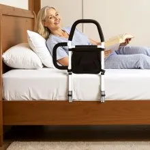 VEVOR Bed Rail for Elderly, Bedside Assist Rails with Side Handle and PU Handrail, Adjustable Height Carbon Steel Pipe Bedside Cane, Bed Bars for Seniors & Patients, Fits King, Queen, Full, Twin