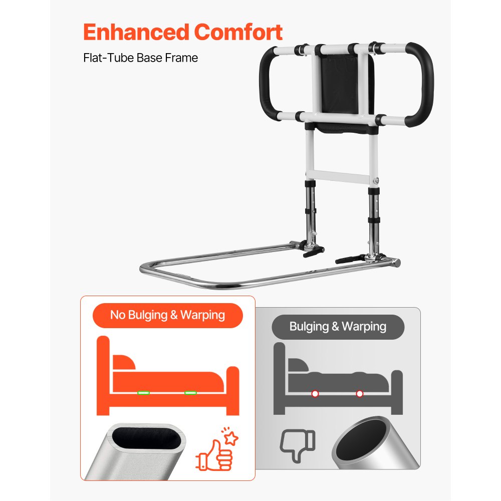 VEVOR Bed Rail for Elderly, Foldable & Extendable Bedside Assist Rail with Side Handles & PU Handrail, Adjustable Height Carbon Steel Pipe Bedside Cane, Senior Bed Bar Fits King, Queen, Full, Twin