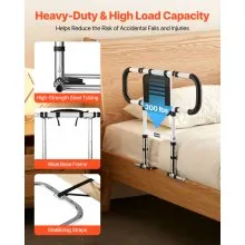 VEVOR Bed Rail for Elderly, Foldable & Extendable Bedside Assist Rail with Side Handles & PU Handrail, Adjustable Height Carbon Steel Pipe Bedside Cane, Senior Bed Bar Fits King, Queen, Full, Twin