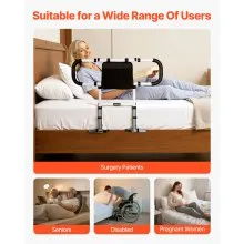 VEVOR Bed Rail for Elderly, Foldable & Extendable Bedside Assist Rail with Side Handles & PU Handrail, Adjustable Height Carbon Steel Pipe Bedside Cane, Senior Bed Bar Fits King, Queen, Full, Twin