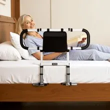 VEVOR Bed Rail for Elderly, Foldable & Extendable Bedside Assist Rail with Side Handles & PU Handrail, Adjustable Height Carbon Steel Pipe Bedside Cane, Senior Bed Bar Fits King, Queen, Full, Twin