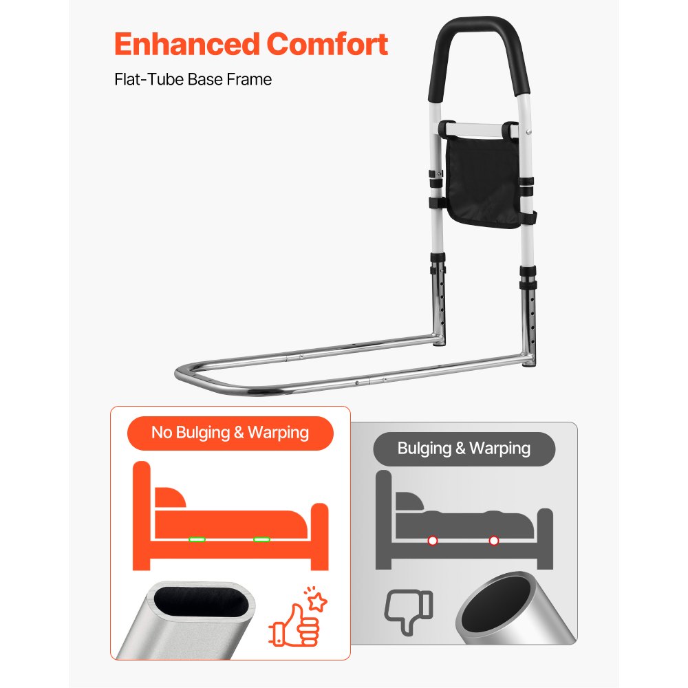 VEVOR Bed Rail for Elderly, Bedside Assist Rails with PU Handrail, Adjustable Height Pipe Bedside Cane, High-Strength Carbon Steel Bed Bars for Seniors & Patients, Fits King, Queen, Full, Twin