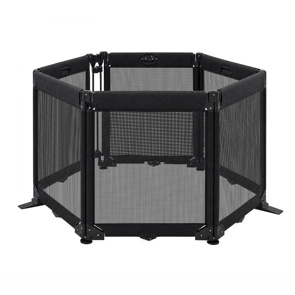 VEVOR Freestanding Dog Gate 29" Tall 6-Panel Foldable Mesh Pet Gate Black, For Stairs Doorways, Breathable and Soft Mesh, Freestanding or Wall Mount, Flexible Shapes, Extra-Wide Design, Easy to Store