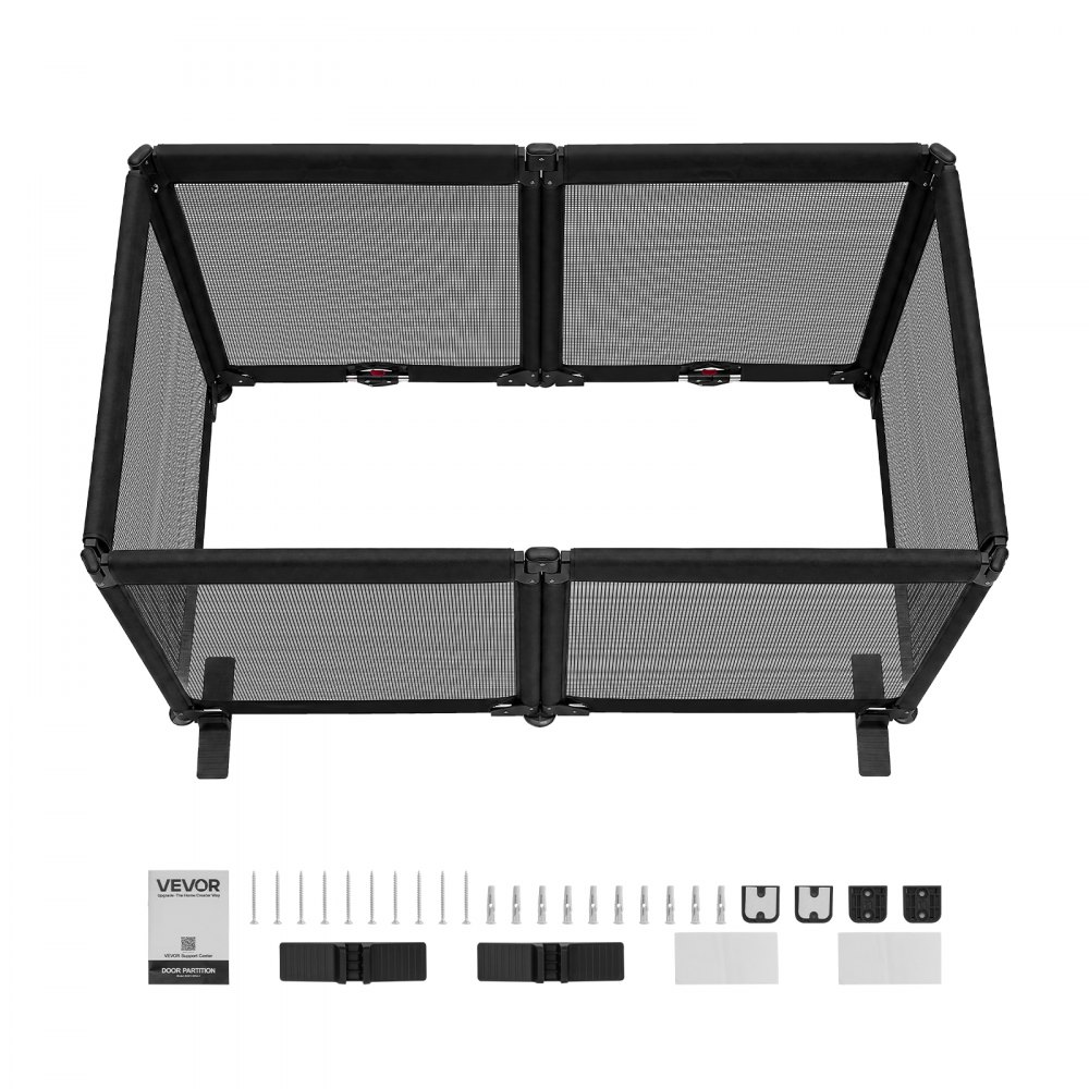 VEVOR Freestanding Dog Gate 29" Tall 6-Panel Foldable Mesh Pet Gate Black, For Stairs Doorways, Breathable and Soft Mesh, Freestanding or Wall Mount, Flexible Shapes, Extra-Wide Design, Easy to Store