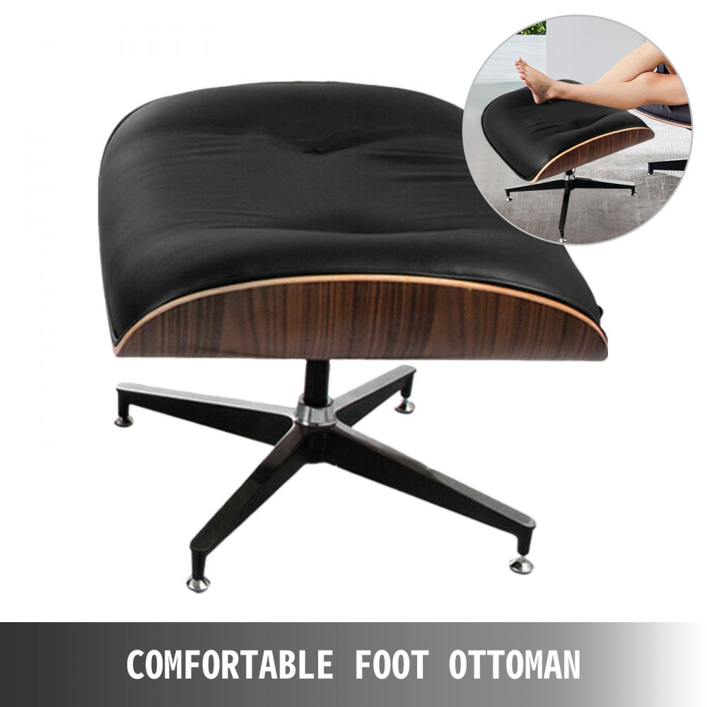 VEVOR Classic Lounge Chair Recliner Chair with Ottoman Mid Century Classic Lounge Chair PU Leather Chair Black Rosewood  Living Room Luxurious Walnut Plywood Chair for Living Room Bedroom