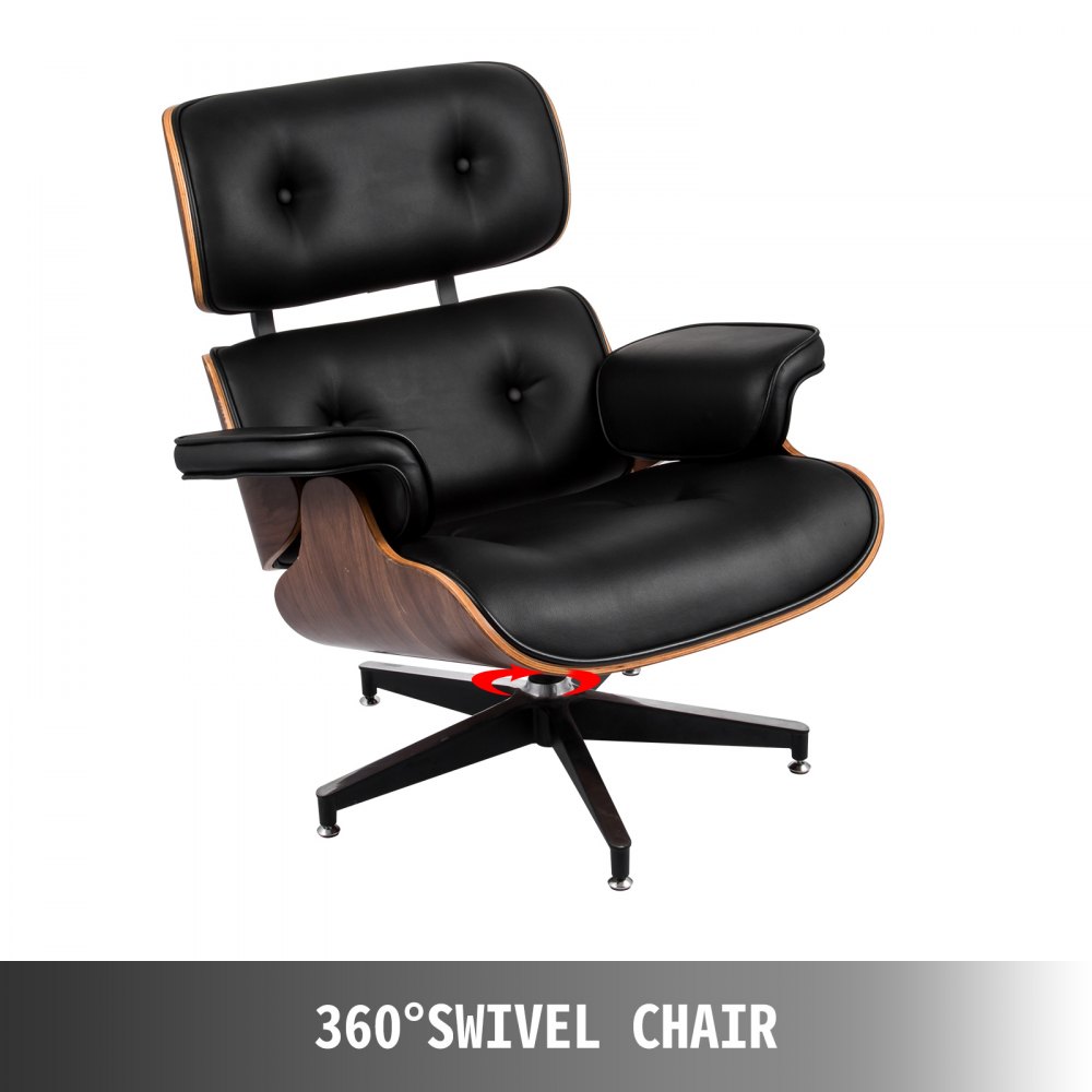 VEVOR Classic Lounge Chair Recliner Chair with Ottoman Mid Century Classic Lounge Chair PU Leather Chair Black Rosewood  Living Room Luxurious Walnut Plywood Chair for Living Room Bedroom