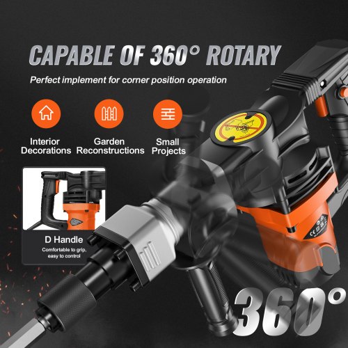 VEVOR Demolition Jack Hammer Concrete Breaker 1600W Electric Hammer 2 Chisel Bit