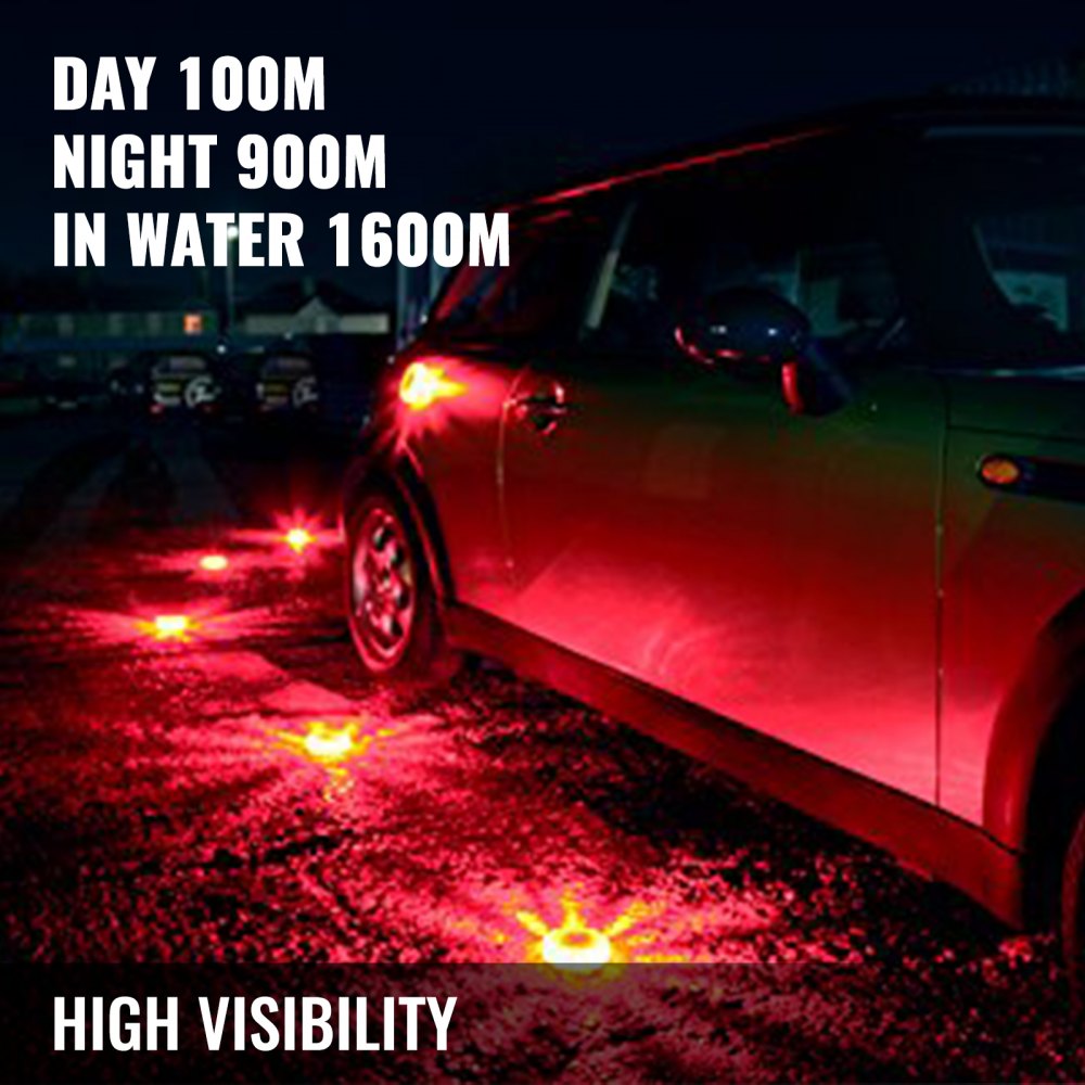 6PC Rechargeable LED Disc Road Flares Emergency Strobe Light Kit Magnetic Base